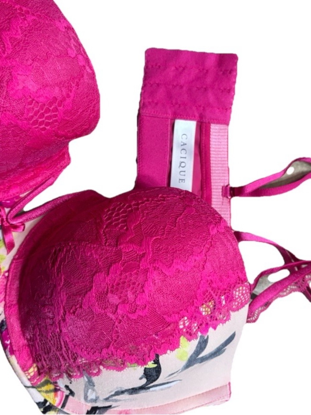 🩷Cacique Lane Bryant Strapless Balconette Bra Hot Pink 40D Luxe Lace Chic - Picture 6 of 7